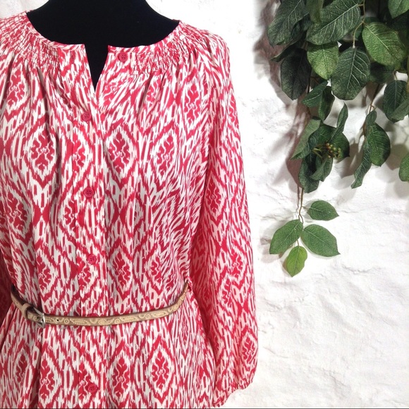 Anthro Maeve pink ikat peasant shirt dress size L - Picture 3 of 8